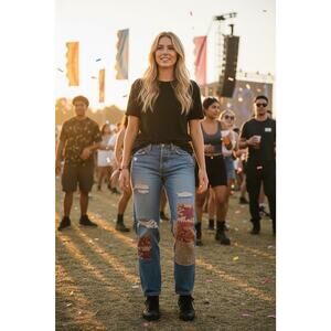 Rare Levis 501 CT Jeans Women's 31x29 Light Wash Button Fly Distressed Patchwork